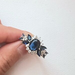 Sapphire with Diamond Silver Statement Ring